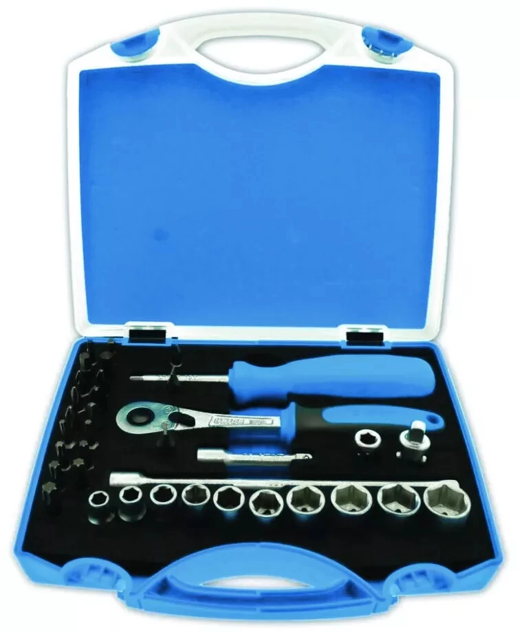 Clé à Douille : Coffret Métal De Douilles 1/4 Avec Accessoires Bicomposition 188BI6P36 1 Clé à Douille : Coffret Métal De Douilles 1/4 Avec Accessoires Bicomposition 188BI6P36