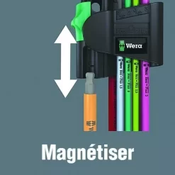 Wera Clé Mâle : Jeu De 7 Clés 6 Pans à Tête Sphérique - Magnétique -Outil De Maison Boutique SET 84075